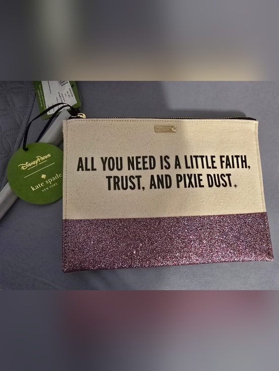 kate spade Handbags - kate spade Nude Canvas Clutch with Pink Glitter Trim